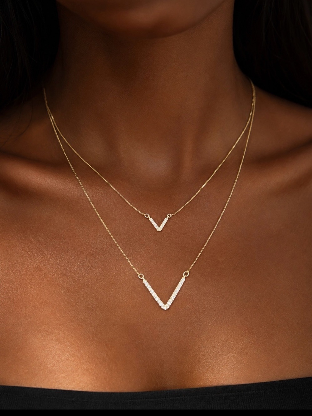 Victoria Secret Gold Double Layer V-Shaped Pendant Necklace - Women Jewelry